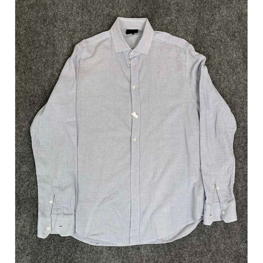 Emporio Armani Mens Shirt Medium Blue White Geometric Pattern Button Up Designer